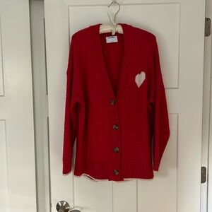Red Heart Cardigan Sweater